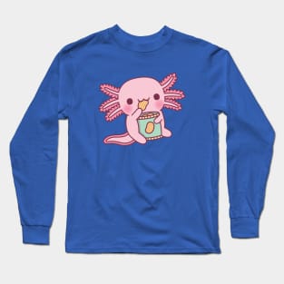 Cute Axolotl Eating Potato Chips Long Sleeve T-Shirt